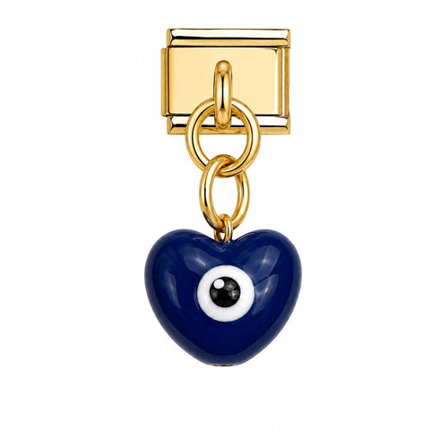 Pendentif cœur œil protecteur bleu marine en acier inoxydable doré Le Charm Italien