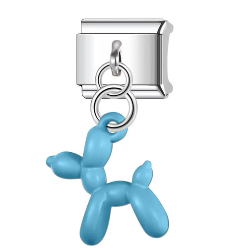 Charm pendentif chien en ballons bleu ciel 3D en acier inoxydable sur bracelet charm italien