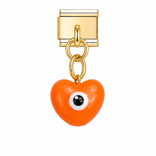 Pendentif cœur œil protecteur orange en acier inoxydable doré Le Charm Italien
