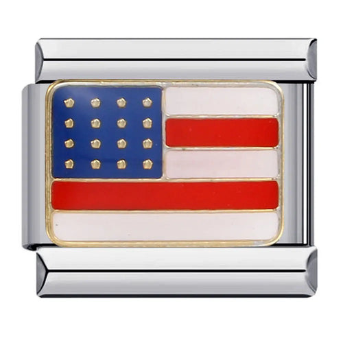 Charm drapeau américain émaillé rouge blanc bleu avec étoiles dorées, acier inoxydable, bracelet charm italien