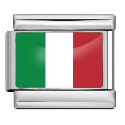 Charm drapeau Italie tricolore vert blanc rouge émaillé sur maillon carré en acier inoxydable bracelet charm italien