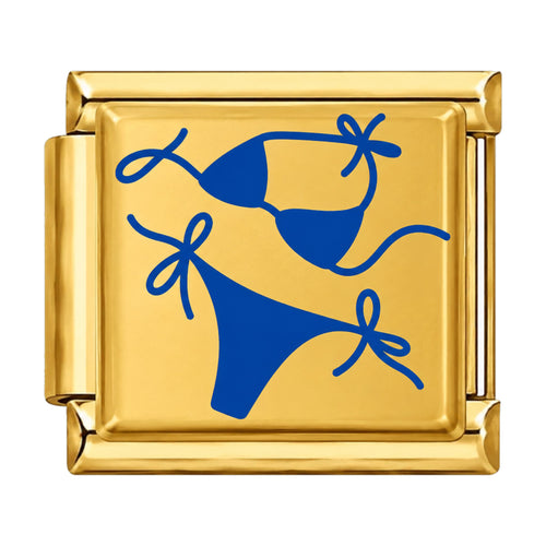 Charm maillon doré motif bikini bleu marine en lignes, acier inoxydable, bracelet charm italien