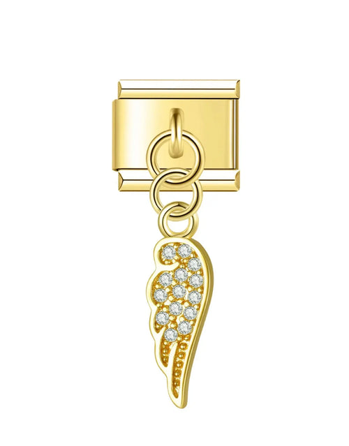Charm pendentif aile d'ange dorée pavée de zircons blancs, acier inoxydable, bracelet charm italien
