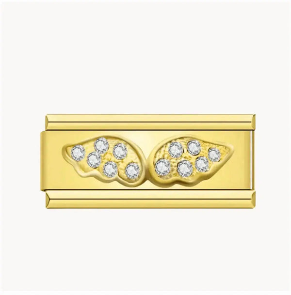 Charm ailes d'ange doré avec zircons blancs en acier inoxydable pour bracelet charm italien