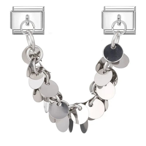 Charm pendentif chaîne guirlande paillettes rondes argentées en acier inoxydable sur bracelet charm italien