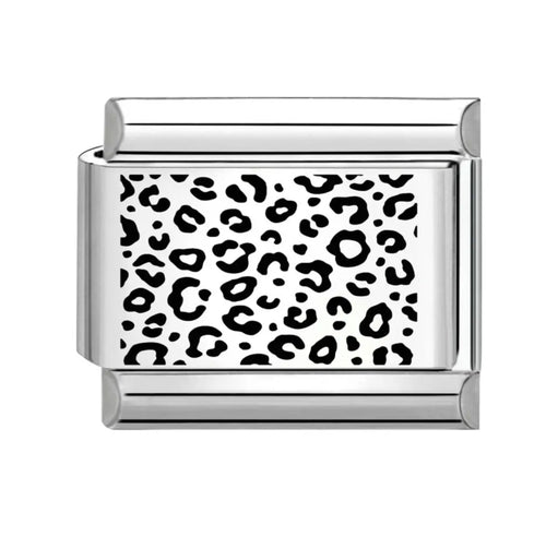 Charm imprimé léopard, taches noires sur fond blanc, maillon carré en acier inoxydable, bracelet charm italien