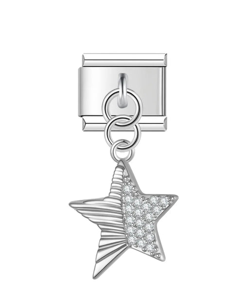 Charm pendentif étoile pavée zircons blancs acier inoxydable argenté bracelet charm italien