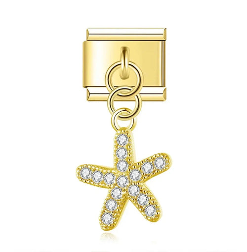 Charm pendentif étoile de mer doré pavé de zircons pour bracelet Le Charm Italien