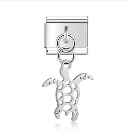 Charm pendentif tortue de mer ajourée argentée en acier inoxydable pour bracelet charm italien