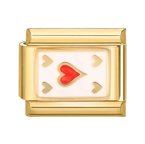 Charm maillon doré émail blanc coeur rouge et coeurs dorés acier inoxydable bracelet charm italien