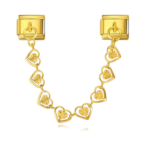 Charm pendentif chaîne de coeurs ajourés dorés en acier inoxydable, bracelet charm italien