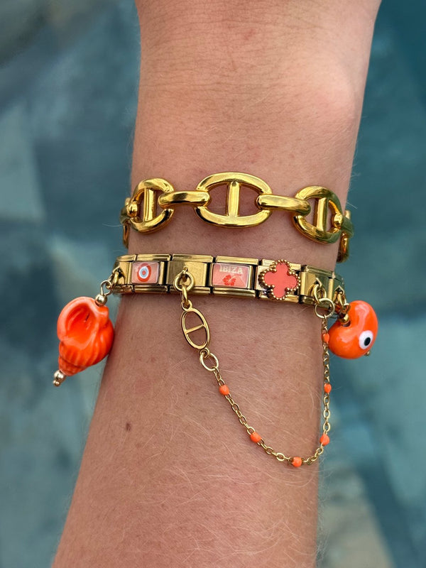 Bracelet Sunset Ibiza, pack bracelet charm italien en acier inoxydable doré et charms céramique aux tons chauds
