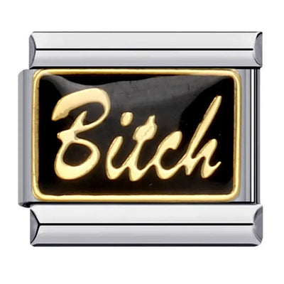 Charm Bitch Émail Noir et Or