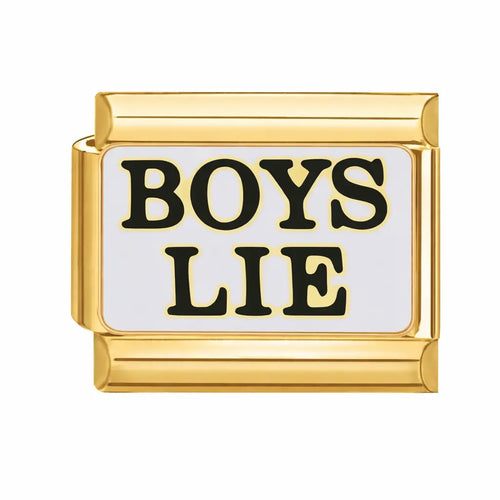 Charm Boys Lie maillon doré émail blanc inscription noire acier inoxydable bracelet charm italien