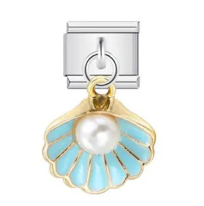 Coquillage bleu avec perle Le charm italien