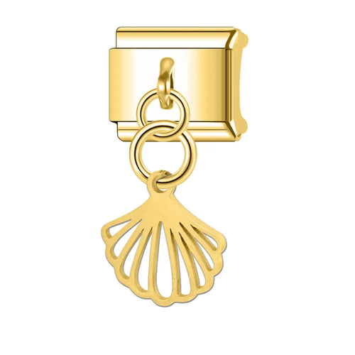 Charm pendentif coquillage doré ajouré en acier inoxydable sur bracelet charm italien