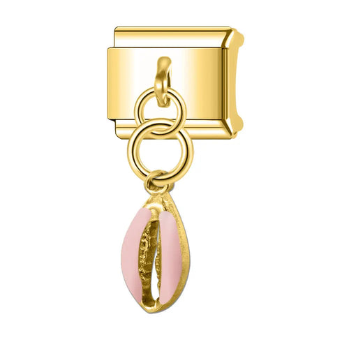 Charm pendentif coquillage cauri rose pâle et doré en acier inoxydable pour bracelet charm italien
