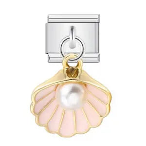 Coquillage rose avec perle Le charm italien
