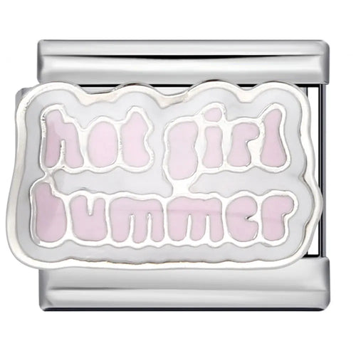 Charm hot girl summer en acier inoxydable, émail blanc et lettres rose pâle, bracelet charm italien