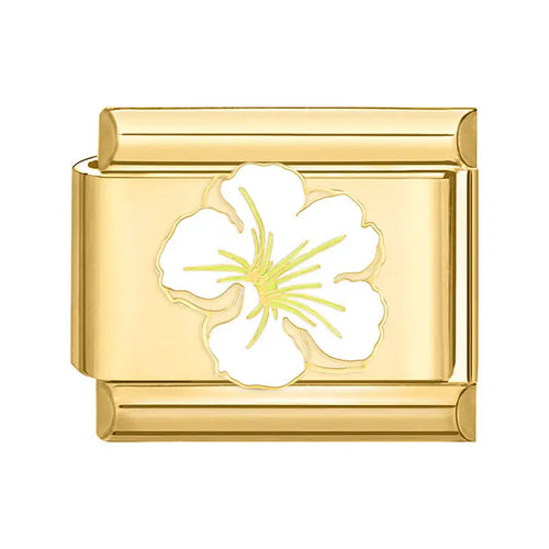 Charm maillon doré fleur blanche émail cinq pétales acier inoxydable bracelet charm italien