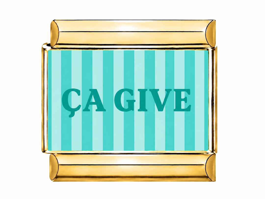 Charm maillon doré message ÇA GIVE sur fond turquoise, acier inoxydable, bracelet charm italien
