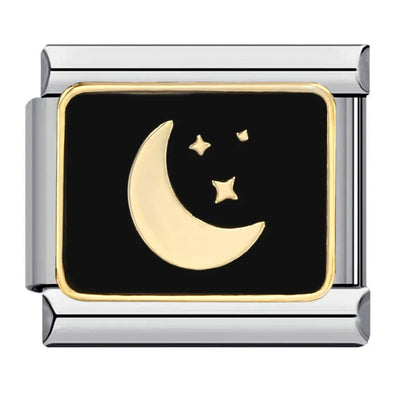 Charm Lune Etoilée Noir et Or