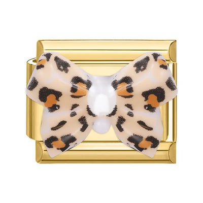 Charm Noeud Papillon Léopard Doré