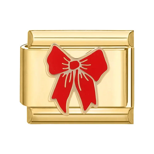 Charm maillon doré avec noeud en émail rouge vif, acier inoxydable, bracelet charm italien