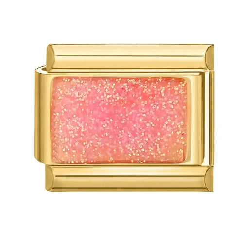Charm paillettes roses sur maillon rectangulaire doré en acier inoxydable, bracelet charm italien