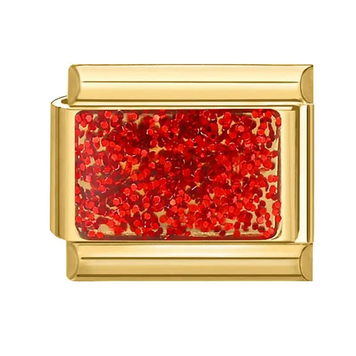 Charm paillettes rouges maillon rectangulaire doré acier inoxydable bracelet charm italien