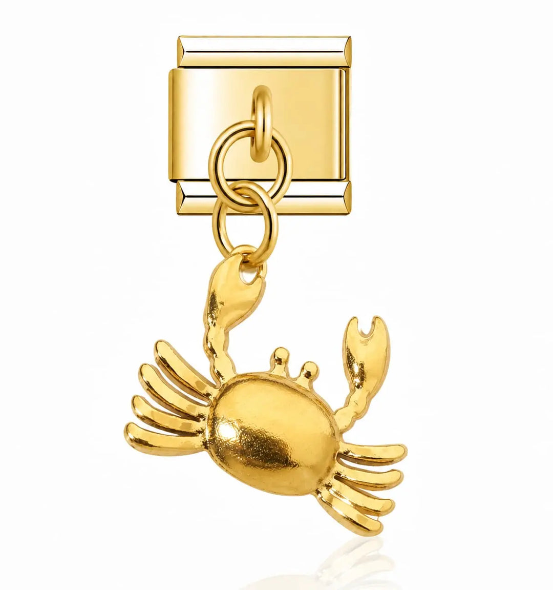 Charm pendentif crabe doré en acier inoxydable, suspendu par deux anneaux sur maillon carré, bracelet charm italien