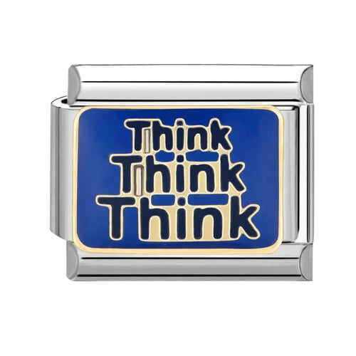 Charm émail bleu royal inscription Think dorée acier inoxydable bracelet charm italien