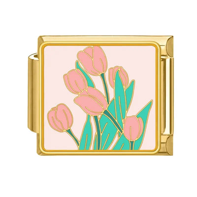 Charm Tulipes Roses Dorées
