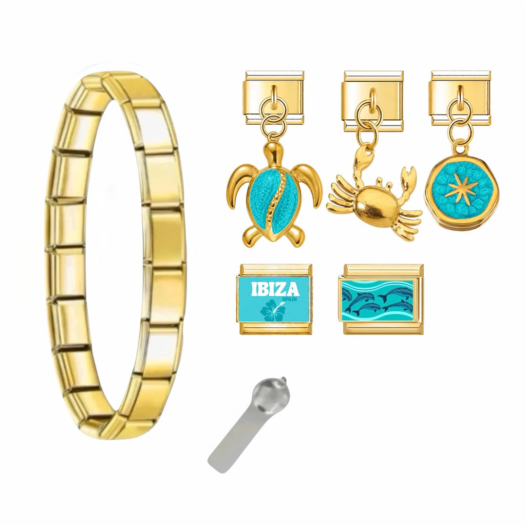 Bracelet Côte Turquoise, pack bracelet italien charms mer turquoise en acier inoxydable