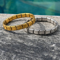 Bracelet charm italien doré et bracelet argenté en acier inoxydable, maillons vides à composer
