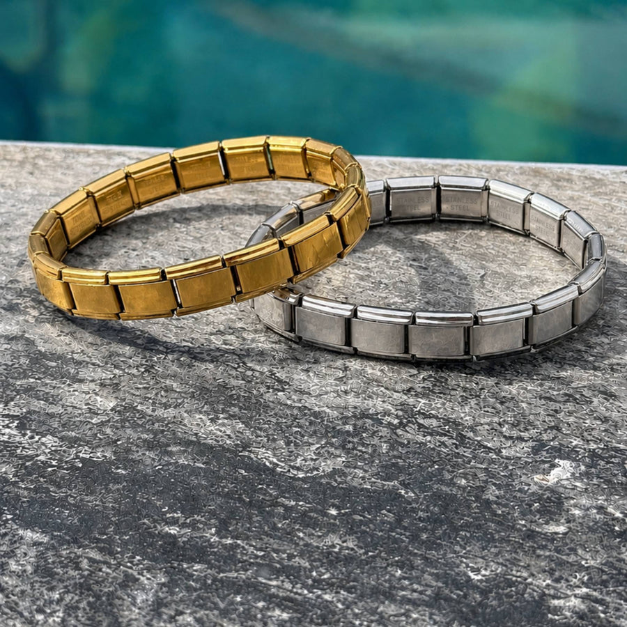 Bracelet charm italien doré et bracelet argenté en acier inoxydable, maillons vides à composer