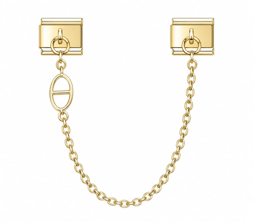 Charm pendentif maille marine doré, chaîne fine et médaillon ovale ajouré, acier inoxydable, bracelet charm italien