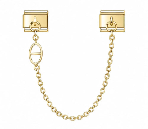 Charm pendentif maille marine doré, chaîne fine et médaillon ovale ajouré, acier inoxydable, bracelet charm italien
