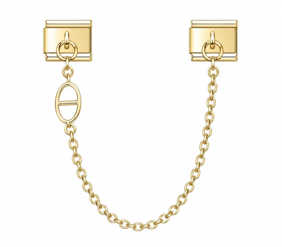 Charm pendentif maille marine doré, chaîne fine et médaillon ovale ajouré, acier inoxydable, bracelet charm italien
