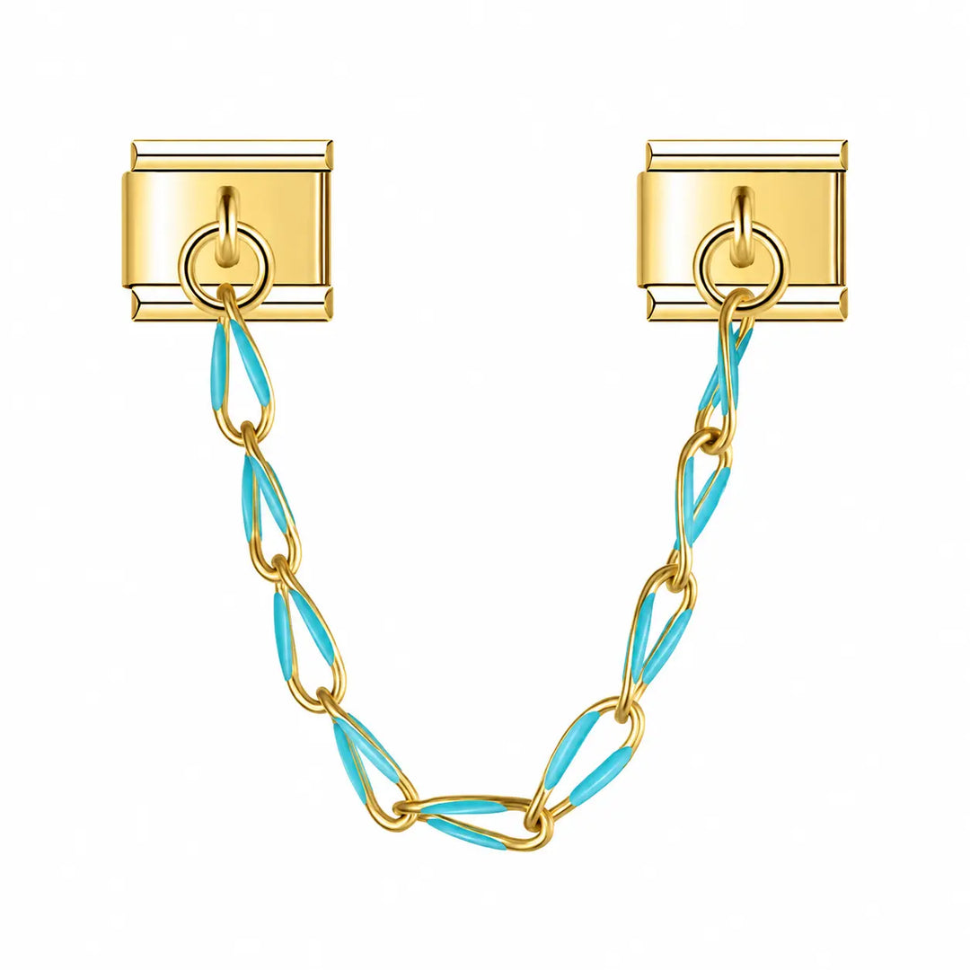 Charm pendentif chaîne turquoise maillons émaillés bleu sur clips dorés en acier inoxydable bracelet charm italien