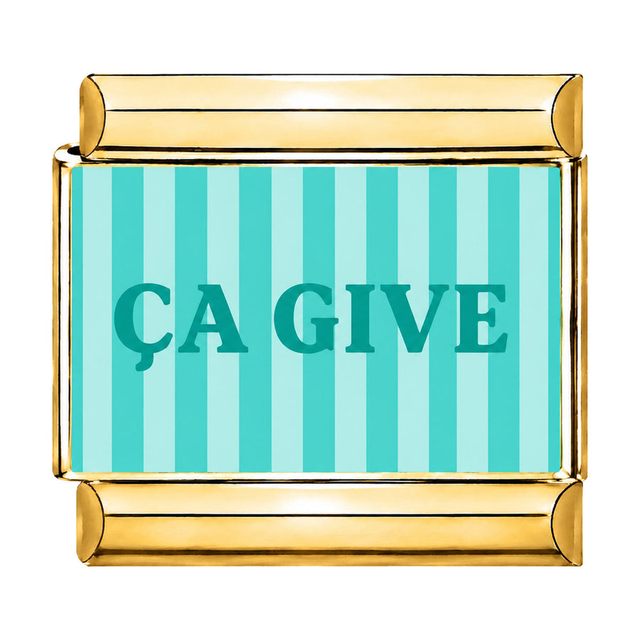 Charm maillon doré message ÇA GIVE sur fond turquoise, acier inoxydable, bracelet charm italien