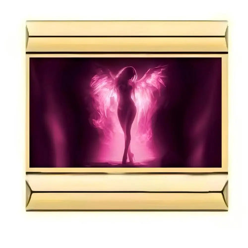 Charm maillon doré silhouette ange ailes déployées fond rose violet acier inoxydable bracelet charm italien