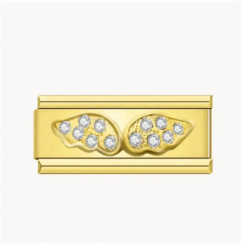 Charm ailes d'ange doré avec zircons blancs en acier inoxydable pour bracelet charm italien