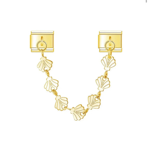 Charm double maillon doré avec chaîne de coquillages Saint-Jacques suspendus en acier inoxydable pour bracelet charm italien