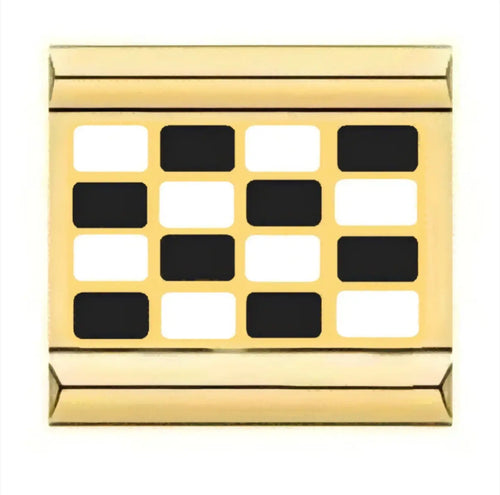Charm damier noir et or en acier inoxydable, motif cases alternées sur maillon doré biseauté, bracelet charm italien
