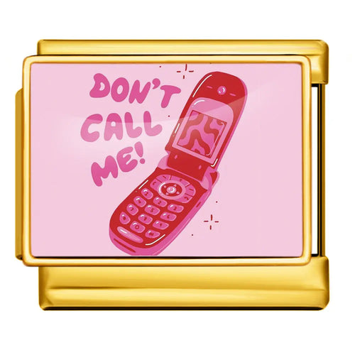 Charm acier inoxydable doré fond rose pâle téléphone à clapet fuchsia Don't Call Me bracelet charm italien