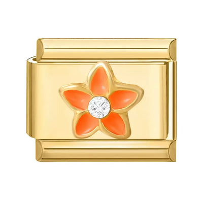Charm Fleur Orange Émail Doré