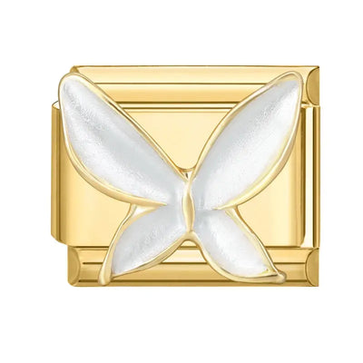Charm Grand Papillon Blanc Doré