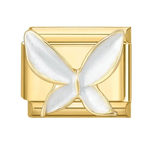 Charm grand papillon blanc nacré doré en acier inoxydable pour bracelet charm italien