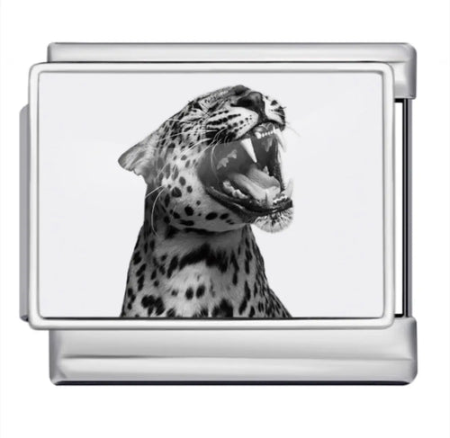 Charm léopard rugissant noir et blanc en acier inoxydable pour bracelet charm italien